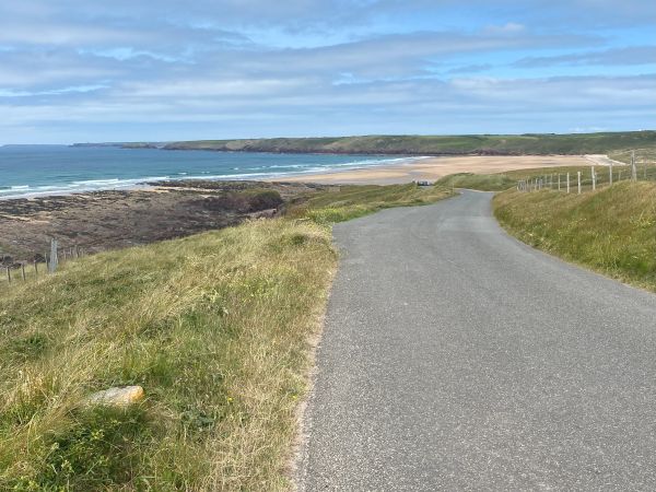 A view of Freshwater West & Angle Penisular just after the start.